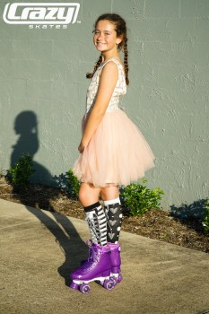 CRAZY Glitter Purple POP Adjustable Size J12-2 OR 3-6 Roller Skates